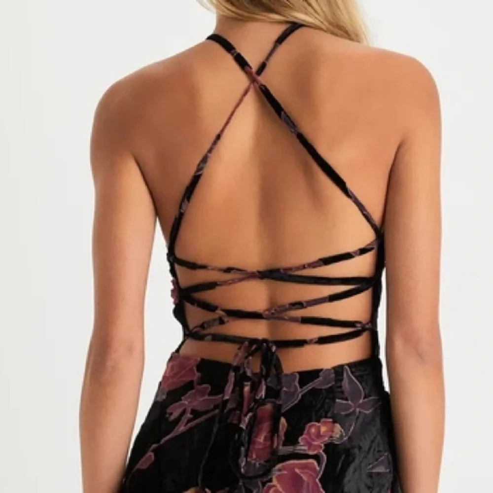 Lulus Exquisite Vibe Black Floral Burnout Velvet Purple Pink Lace-Up Jumpsuit M - Picture 6 of 11